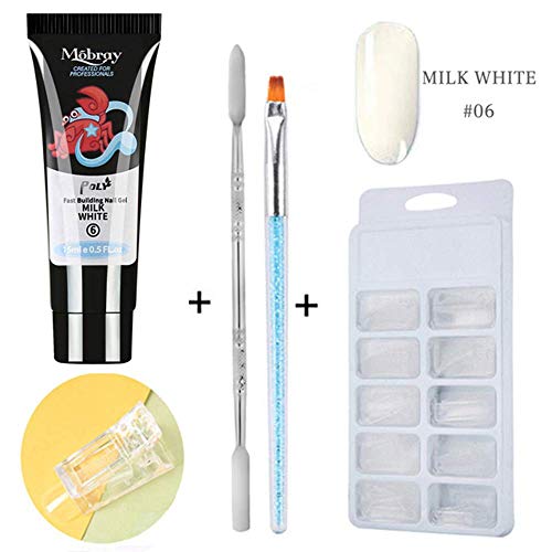 Poly Gel Set, Anself 15 ml Polygel Nail Kit Juego de Gel de Extensión Pegamento de Fototerapia de Secado Rápido para Uñas, Leche Blanca