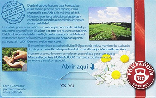 Pompadour Té Infusion Manzanilla con Anís - 20 bolsitas - [Pack de 5]
