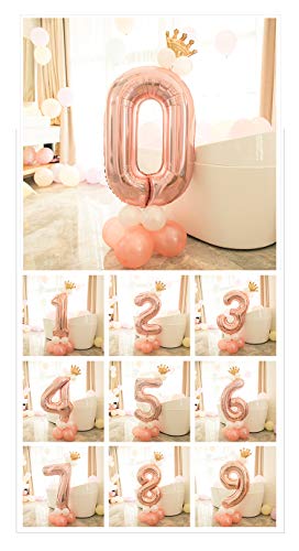 Ponmoo Foil Globo Número 1 Oro Rosa, Gigante Numeros 0 1 2 3 4 5 6 7 8 9 10-19 20-29 30 40 50 60 70 80 90 100, Grande Globos para La Boda Aniversario, Globo de Cumpleaños Fiesta Decoración