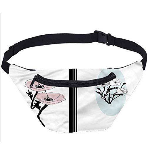 Poppy Fanny Pack,Artístico Pastel Florets cintura bolsa regalo para el intercambio de elefantes blancos,Navidad
