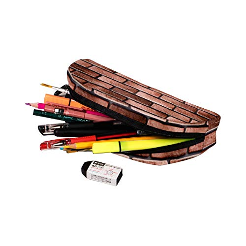 Portalápices semicirculares Estuche de papelería con cremallera, bolsa de maquillaje de viaje organizador de almacenamiento para regalos para niños y niñas, adolescentes, escuela, viejo ladrillo pared