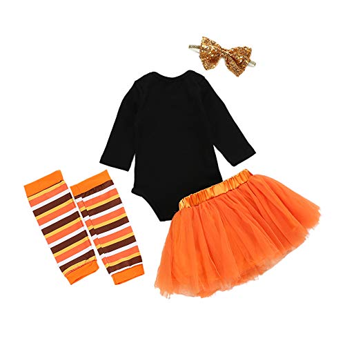 Poseca Trajes de Halloween para bebés 0-24meses Recién Nacido Mi Primer Disfraz de Halloween Disfraz de Calabaza para bebé Vestido de tutú Mameluco para bebés Conjunto de Trajes para niños 4pcs