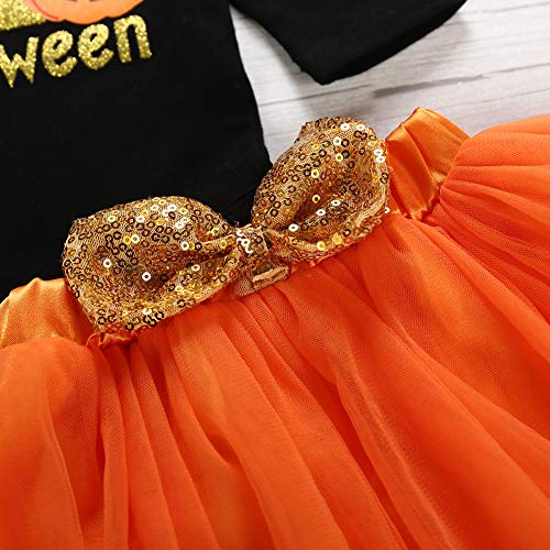 Poseca Trajes de Halloween para bebés 0-24meses Recién Nacido Mi Primer Disfraz de Halloween Disfraz de Calabaza para bebé Vestido de tutú Mameluco para bebés Conjunto de Trajes para niños 4pcs