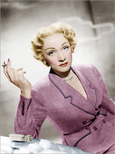 Póster 100 x 130 cm: Marlene Dietrich, Wearing a Suit by Christian Dior de Everett Collection - impresión artística, Nuevo póster artístico