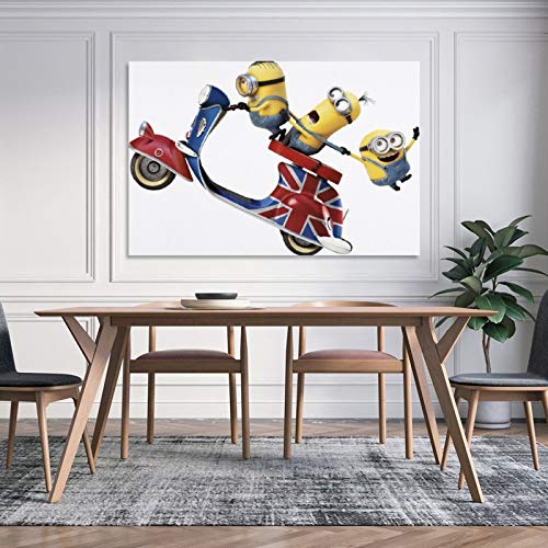Póster de Dragon Vines Despicable Me, Three Minions Riding A Bike Wall Art en lienzo para dormitorio 20 x 30 cm
