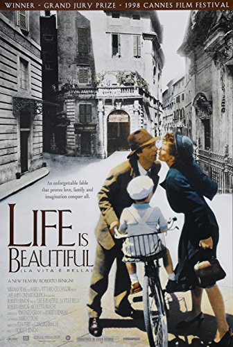 Póster de la película "La vida es bella", diseño con texto en inglés, aproximadamente 30,4 x 20,3 cm