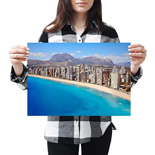 Póster de vinilo de destino A3 – Papel fotográfico satinado brillante #15647 de Alicante Benidorm Coastline España, 42 x 29,7 cm