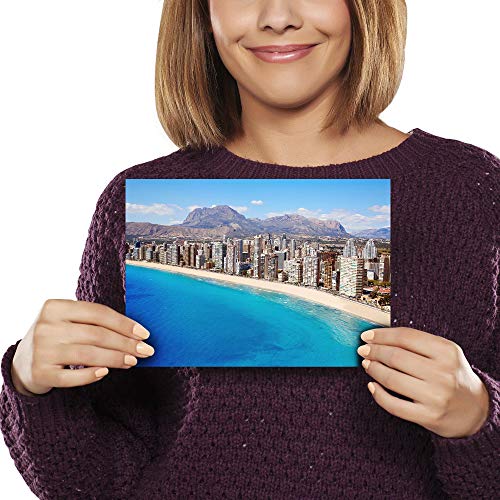 Póster de vinilo de destino A5 – Alicante Benidorm Coastline España Art Print 21 x 14,8 cm, 280 g/m², papel fotográfico satinado brillante #15647