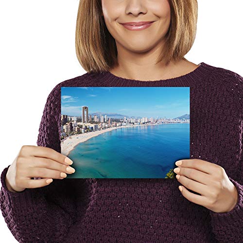 Póster de vinilo de destino A5 – Benidorm Summer Beach Spain Art Print 21 x 14,8 cm, 280 g/m², papel fotográfico satinado brillante #12488