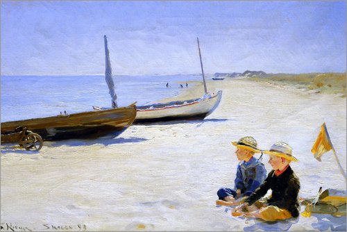Posterlounge Cuadro de Madera 30 x 20 cm: Two Boys Sitting in The Sunshine on Skagen Beach de Peder Severin Krøyer/ARTOTHEK