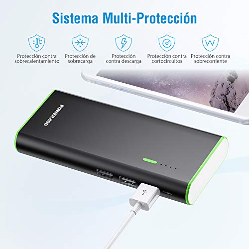 POWERADD Batería Externa 10000mAh (3 USB, 5V 2A, Más 2.5A, con Linterna) Carga Rápida Power Bank para iPhone iPad Samsung Xiaomi Móviles Inteligentes y Tableta