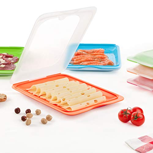 PracticDomus Lote de 2 Porta Embutidos y Alimentos Sistema Fresh, Conservación Optima de Lonchas en Nevera, Color Coral, Medidas 17 x 3.2 x 25.2 cm