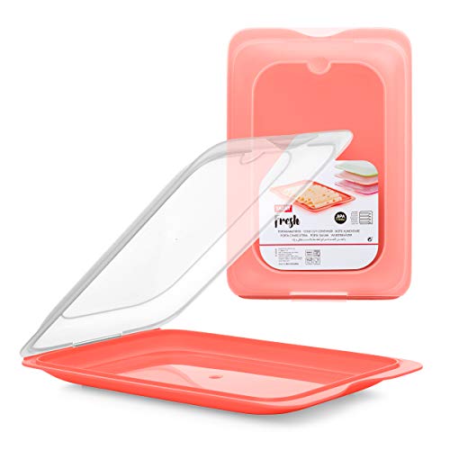 PracticDomus Lote de 2 Porta Embutidos y Alimentos Sistema Fresh, Conservación Optima de Lonchas en Nevera, Color Coral, Medidas 17 x 3.2 x 25.2 cm