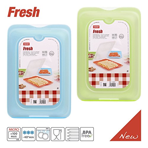 PracticFood Lote 2 Porta Embutidos y Alimentos Fresh en Colores Azul y Verde, Medidas 17 x 3.2 x 25.2 cm