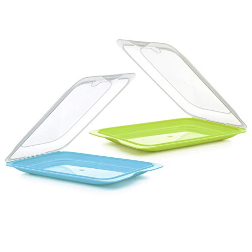 PracticFood Lote 2 Porta Embutidos y Alimentos Fresh en Colores Azul y Verde, Medidas 17 x 3.2 x 25.2 cm