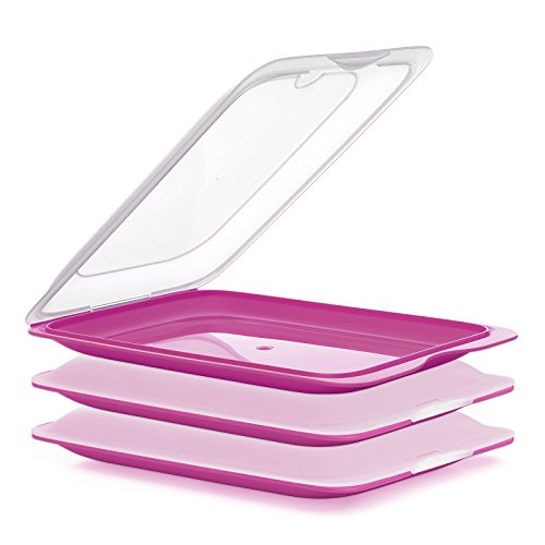 PracticFood - Lote de 3 Porta Embutidos y Alimentos Sistema FRESH, Conservación Optima de Lonchas en Nevera, Color Rosa, Medidas 17 x 3.2 x 25.2 cm
