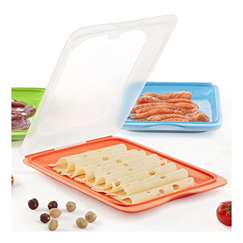 PracticFood - Lote de 3 Porta Embutidos y Alimentos Sistema FRESH, Conservación Optima de Lonchas en Nevera, Color Rosa, Medidas 17 x 3.2 x 25.2 cm