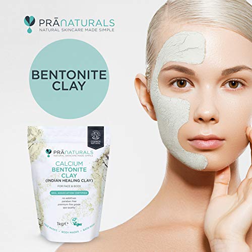 PraNaturals Máscara de arcilla bentonita de 1 kg, limpieza profunda natural de poros Montmorillonite, calcio activo, máscara de arcilla pura, 100% orgánico antienvejecimiento y curación facial
