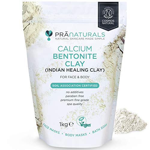 PraNaturals Máscara de arcilla bentonita de 1 kg, limpieza profunda natural de poros Montmorillonite, calcio activo, máscara de arcilla pura, 100% orgánico antienvejecimiento y curación facial