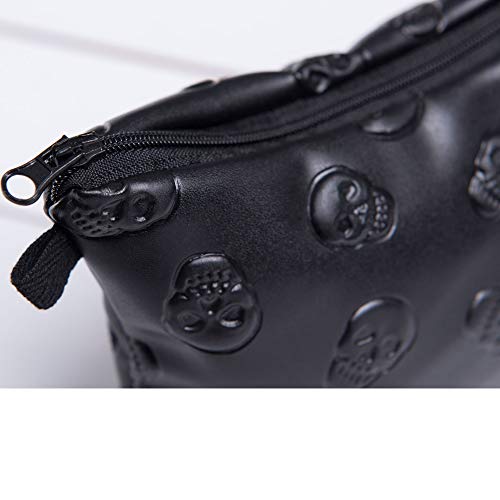 PREMYO Neceser de Maquillaje Estuche Escolar Pochette para Cosméticos Bolsa de Aseo Pequeña Práctico Estampado Impresión Diseño Cráneo Negro
