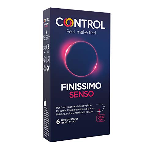 Preservativos Control Finissimo Senso - Caja de condones muy finos, gama sensibilidad, lubricados, ajuste perfecto, sexo seguro, 6 unidades