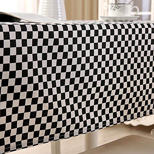 Pridesong Mantel de algodón poliéster, Estilo Rural Simple, hogar, Rectangular, se Puede Utilizar para mesas de Comedor, mesas de café, etc. Rejilla en Blanco y Negro 100X140CM