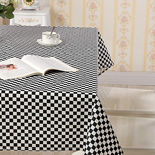 Pridesong Mantel de algodón poliéster, Estilo Rural Simple, hogar, Rectangular, se Puede Utilizar para mesas de Comedor, mesas de café, etc. Rejilla en Blanco y Negro 100X140CM