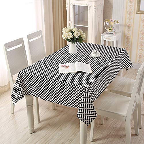 Pridesong Mantel de algodón poliéster, Estilo Rural Simple, hogar, Rectangular, se Puede Utilizar para mesas de Comedor, mesas de café, etc. Rejilla en Blanco y Negro 100X140CM