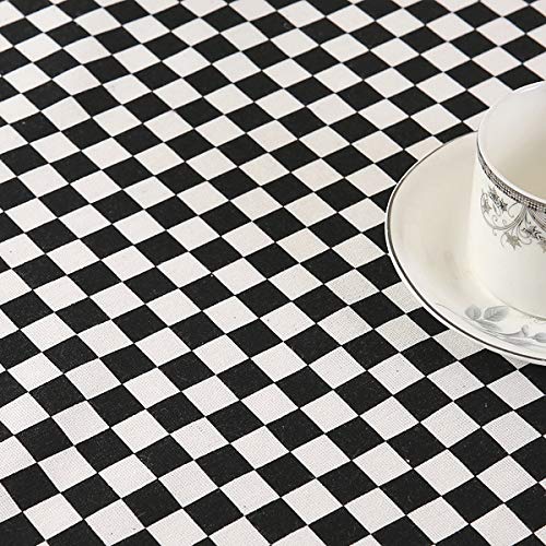 Pridesong Mantel de algodón poliéster, Estilo Rural Simple, hogar, Rectangular, se Puede Utilizar para mesas de Comedor, mesas de café, etc. Rejilla en Blanco y Negro 100X140CM