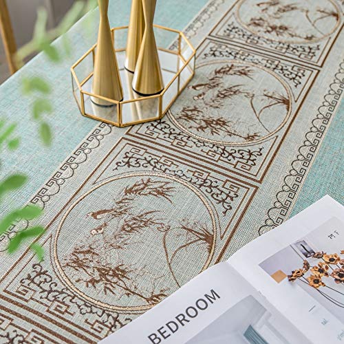 pridesong Patrón Exquisito Mantel Tela Bordada Estilo clásico Mantel Rectangular Mantel Verde (patrón de jardín) 140 * 200 cm (55 * 79 Pulgadas)