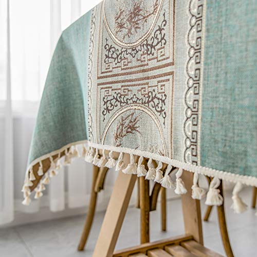 pridesong Patrón Exquisito Mantel Tela Bordada Estilo clásico Mantel Rectangular Mantel Verde (patrón de jardín) 140 * 200 cm (55 * 79 Pulgadas)