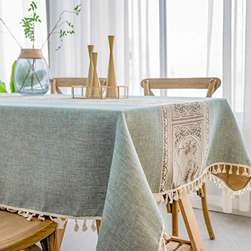 pridesong Patrón Exquisito Mantel Tela Bordada Estilo clásico Mantel Rectangular Mantel Verde (patrón de jardín) 140 * 200 cm (55 * 79 Pulgadas)