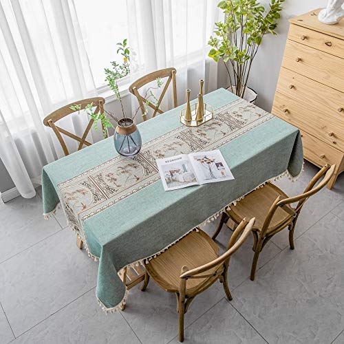 pridesong Patrón Exquisito Mantel Tela Bordada Estilo clásico Mantel Rectangular Mantel Verde (patrón de jardín) 140 * 200 cm (55 * 79 Pulgadas)