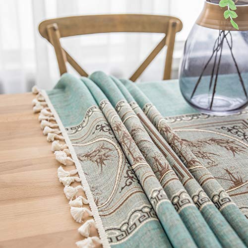 pridesong Patrón Exquisito Mantel Tela Bordada Estilo clásico Mantel Rectangular Mantel Verde (patrón de jardín) 140 * 200 cm (55 * 79 Pulgadas)