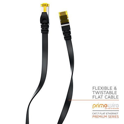 Primewire 2m Cable de Red Cat.7 Plano - Cable Ethernet -Gigabit LAN 10000 Mbit s -Cable de Conexión - Cable Plano- Cable de Instalación - Cable Cat 7 Apantallamiento U FTP PiMF con Conector RJ45