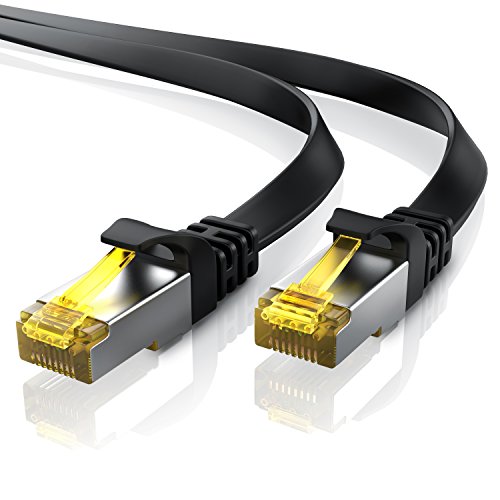 Primewire 2m Cable de Red Cat.7 Plano - Cable Ethernet -Gigabit LAN 10000 Mbit s -Cable de Conexión - Cable Plano- Cable de Instalación - Cable Cat 7 Apantallamiento U FTP PiMF con Conector RJ45