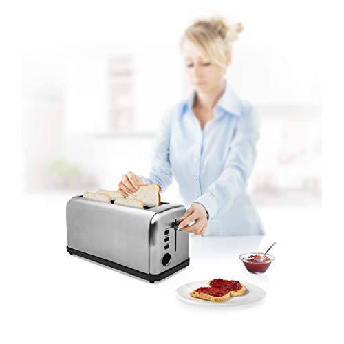 Princess 142389 - Tostadora de doble ranura larga, 1500 W, 6 grados de tostado, Función de descongelado, Bandeja migas extraíble, Acero inoxidable, color plata [Clase de eficiencia energética A+++]