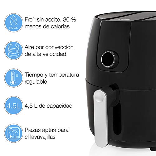 Princess 182025 Digital aerofryer XXL – freidora de Aire Caliente fácil de Limpiar – Capacidad: 4.5 litros, 1500 W, Negro