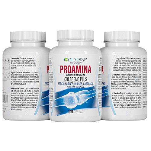 Proamina Colágeno Plus con Acido Hialurónico, Vitamina C y Condroitina+Glucosamina, 100 cápsulas de 630mg