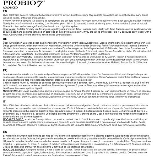 Probio7 Advanced | 9 Cepas Vivas De Bacterias Beneficiosas | Cada Cápsula Proporciona 10 Billones De Bacterias Beneficiosas & 2 Tipos de Fibra Prebiótica | Suplemento De Salud Digestiva