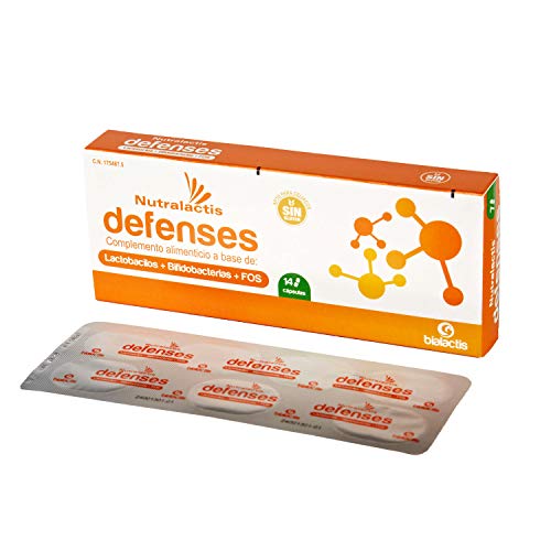 Probiótico y Prebiótico Nutralactis Defenses - 14 cápsulas con 8.000 millones de UFC - Refuerza el sistema inmunitario y reduce las alteraciones gastrointestinales - Sin gluten