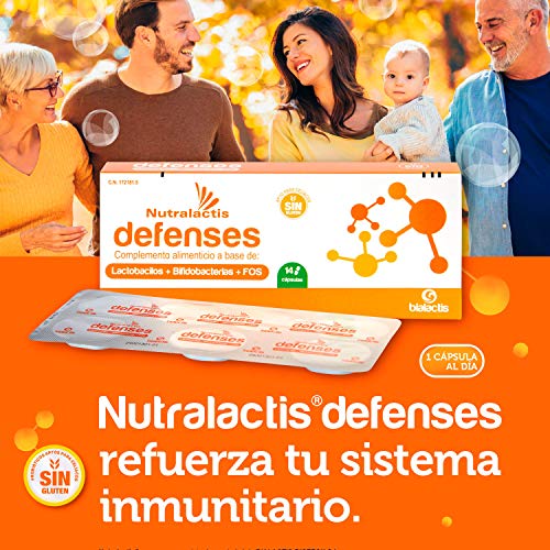Probiótico y Prebiótico Nutralactis Defenses - 14 cápsulas con 8.000 millones de UFC - Refuerza el sistema inmunitario y reduce las alteraciones gastrointestinales - Sin gluten