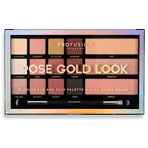 Profusion Cosmetics - Paleta de ojos y mejillas de 15 colores, Rose Gold Look