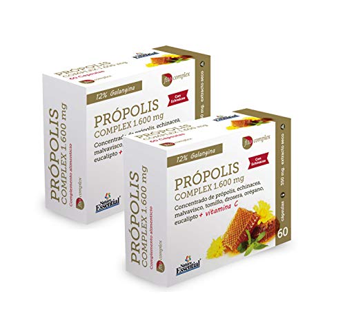 Própolis complex 1.600 mg 60 cápsulas con echinácea, malvavisco, tomillo, drosera, vitamina C, eucalipto y orégano. (Pack 2 unid.)