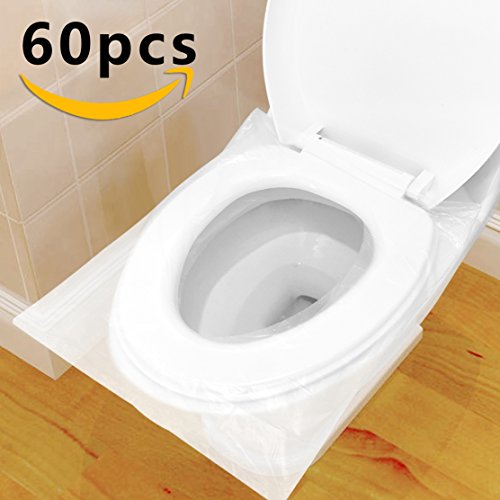 Protector WC Desechable Impermeable, HTBAKOI Protector Water Desechables Papel Cubre Inodoro 60 PCS Paquete Individual Material Antibacteriano Talla Universal Funda Desechable wc para Baño