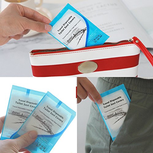 Protector WC Desechable Impermeable, HTBAKOI Protector Water Desechables Papel Cubre Inodoro 60 PCS Paquete Individual Material Antibacteriano Talla Universal Funda Desechable wc para Baño