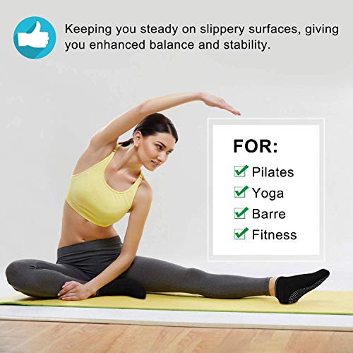 Pudiman - Calcetines antideslizantes para yoga, pilates, barra, hospital (3 pares (negro+gris+azul)