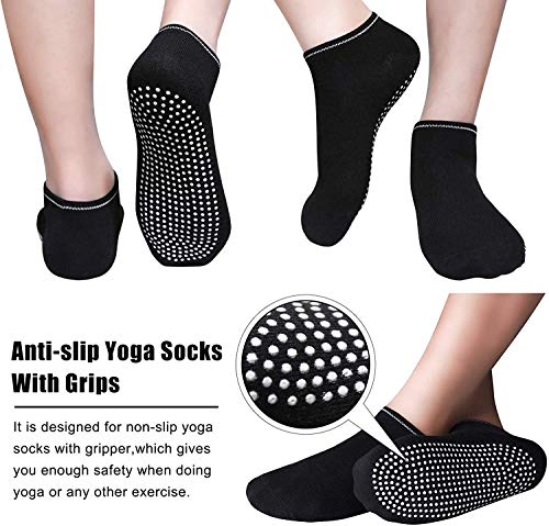 Pudiman - Calcetines antideslizantes para yoga, pilates, barra, hospital (3 pares (negro+gris+azul)