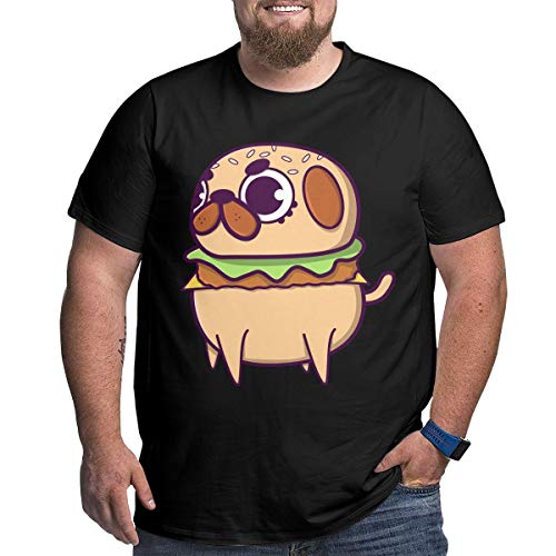 Pug Burger Men Short Sleeve tee Sports T Shirt Plus Size(3X-Large,Black)