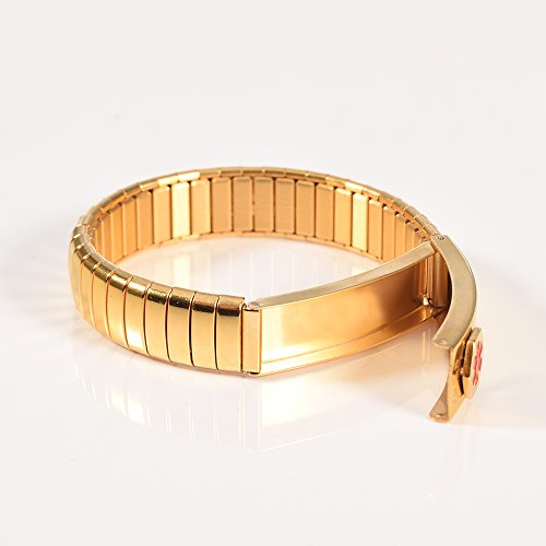 Pulsera de alerta médica para hombres, para mujer, ID, brazalete, elástico, acero inoxidable, personalizado (Ponga los detalles en la sección Levantar, tarjeta médica personalizada + tiras gratis)